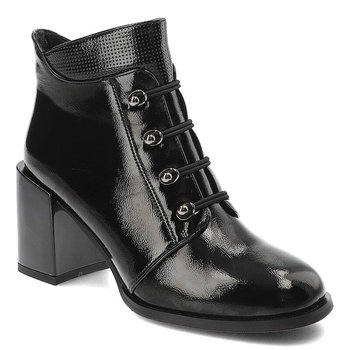 Czarne Botki Lakierowane Filippo Eleganckie Buty Damskie - FILIPPO