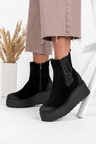 Czarne botki skórzane damskie na platformie z gumką ozdoba PRODUKT POLSKI Casu 60390-40