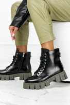 Czarne botki skórzane na platformie sznurowane PRODUKT POLSKI Casu 8199-38