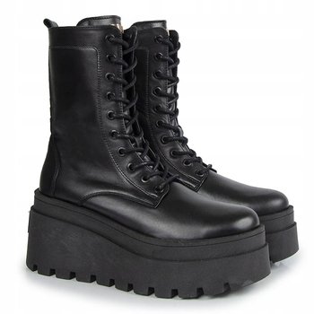 Czarne botki workery CARINII B9796-E50 skóra modne platforma wiązane r.39 - Carinii
