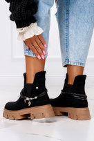 Czarne botki z ozdobą damskie na platformie z gumkami po bokach Casu G22WX23-B-39