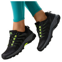 Czarne buty trekkingowe damskie buty sportowe softshell na bieżnikowanej podeszwie seledynowe wstawki sznurowane Carla EY82933-7-39