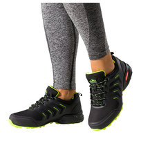 Czarne buty trekkingowe damskie buty sportowe softshell na bieżnikowanej podeszwie seledynowe wstawki sznurowane Carla EY82976-7-36