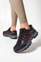 Czarne buty trekkingowe damskie sznurowane z czerwonymi dodatkami softshell Casu B2113-4-40