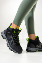 Czarne buty trekkingowe damskie sznurowane z seledynowymi dodatkami softshell Casu B2108-2-37