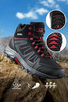 Czarne buty trekkingowe damskie z czerwonymi dodatkami sznurowane softshell Casu B2112-3-37