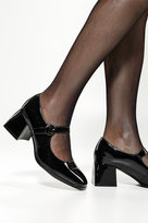 Czarne czółenka damskie Mary Jane lakierowane na klocku z paskiem Casu JW24X10-BP-39