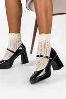 Czarne czółenka na klocku lakierowane damskie z paskiem na cholewce ozdoba Casu ER23WX13-BP-40