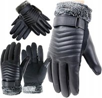 Czarne Dotykowe Rękawiczki Skórzane Zimowe Męskie