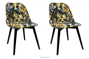 Czarne krzesła ze wzorem kwiatowym do jadalni 2szt BAKERI Konsimo - Konsimo