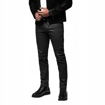 Czarne męskie spodnie jeansowe woskowane modne Ombre OM-PADP-0149 V3 L - Ombre