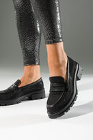 Czarne mokasyny damskie na bieżnikowanej platformie z cyrkoniami Casu JW24X4-B-40