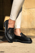 Czarne mokasyny damskie na bieżnikowanej platformie z kryształkami casu jw24x2-b-no-39