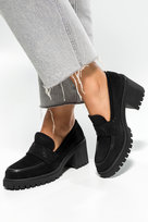 Czarne mokasyny damskie na szerokim klocku ozdobne paski z cyrkoniami casu jw24x1-b-no-40