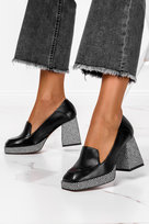 Czarne mokasyny skórzane damskie na ozdobnym klocku PRODUKT POLSKI Casu 09163-36