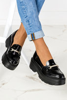 Czarne mokasyny skórzane damskie na platformie półbuty z metalową ozdobą produkt polski casu 08341-no-38