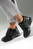 Czarne półbuty damskie na ozdobnym koturnie guma z cyrkoniami Casu JW24X16-B-36