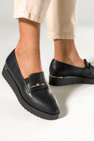 Czarne półbuty damskie slip on na platformie złota ozdoba z kryształkiem casu md7538-5-no-36