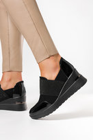 Czarne półbuty damskie sneakersy na koturnie z kryształkami Casu SA293-1-37