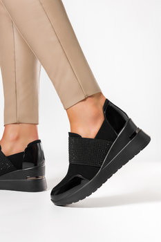 Czarne półbuty damskie sneakersy na koturnie z kryształkami Casu SA293-1-40 - Casu