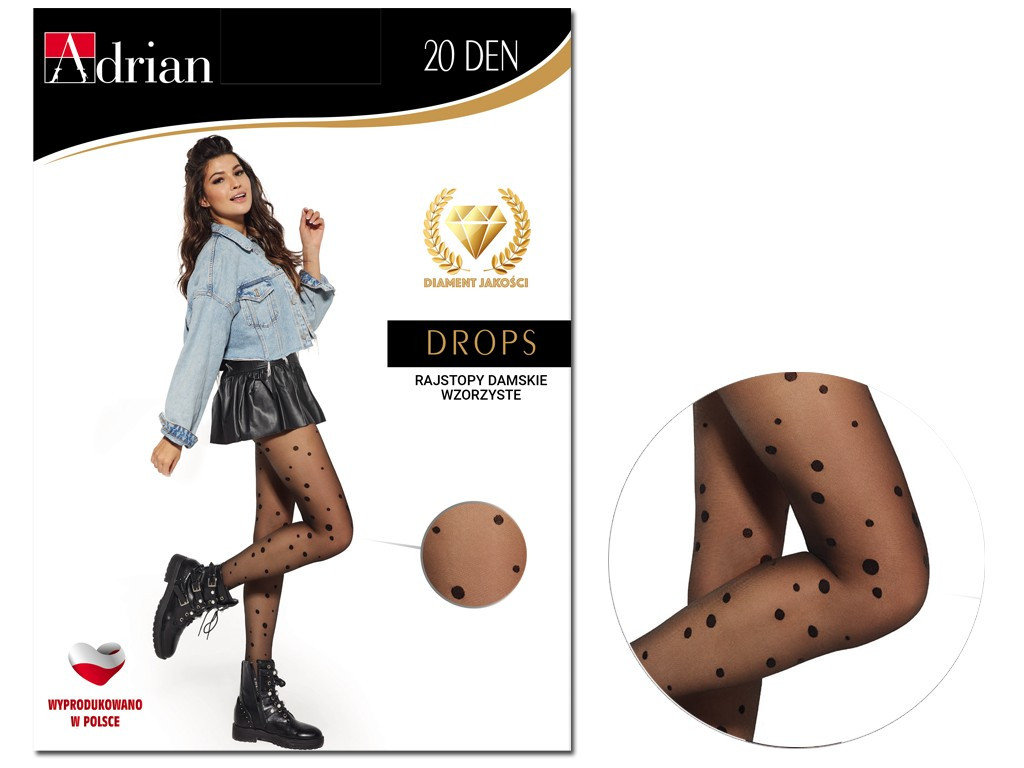 Czarne rajstopy w kropki 20den DROPS 2 Nero - Adrian | Moda Sklep EMPIK.COM