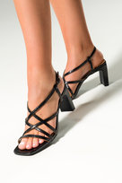 Czarne sandały damskie błyszczące na słupku wzór wężowy paski na krzyż Casu ER22X13-B-NO-39