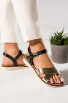 Czarne sandały damskie płaskie paski na krzyż Casu K24X8-B-37