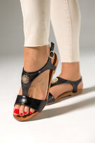 Czarne sandały damskie płaskie złota ozdoba z kryształkami Casu K24X4-B-38