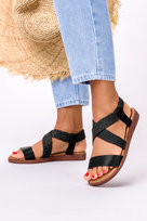 Czarne sandały płaskie z gumką paski na krzyż Casu ER22X1-B-36