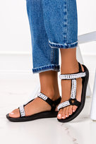 Czarne sandały z perełkami płaskie na rzep Casu DZ303-39