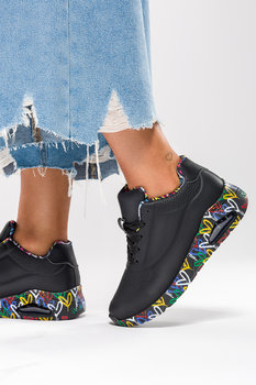 Czarne sneakersy damskie buty sportowe grafika z motywem serca na koturnie sznurowane Casu SS109-2-37 - Casu