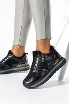 Czarne sneakersy damskie buty sportowe na platformie sznurowane z kryształkami Casu 19281-1-39