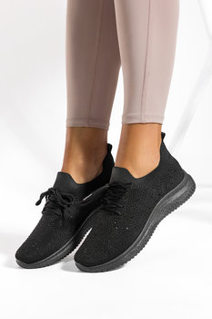 Czarne sneakersy damskie buty sportowe z kryształkami sznurowane Casu SJ2370-1-36 - Casu