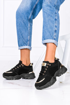 Czarne sneakersy na platformie buty sportowe sznurowane Casu J2293-1-37 - Casu