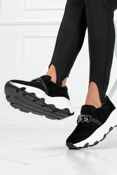 Czarne sneakersy Potocki na platformie ze srebrnym łańcuchem 22-12035BK-37 - Potocki