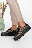 Czarne sneakersy skórzane damskie na platformie sznurowane wzór wężowy PRODUKT POLSKI Casu DS-740-37