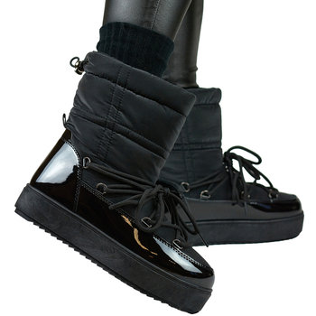 Czarne śniegowce damskie na grubej podeszwie buty na zimę 37 - Nelino