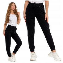 Czarne SPODNIE DAMSKIE Dresowe Gładkie z Kieszeniami i Ściągaczami MORAJ XL