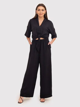 Czarne spodnie z szerokimi nogawkami i elastyczną talią TRA038 BLACK - Ax Paris