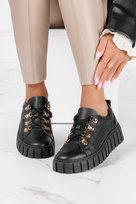 Czarne trampki creepersy na platformie sznurowane POLSKA SKÓRA Casu 005-38