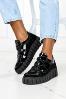 Czarne trampki creepersy na platformie sznurowane POLSKA SKÓRA Casu M01-38