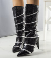 Czarno srebrne ocieplane kozaki Nevzo na obcasie-38