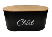 Czarny Chlebak Pojemnik Do Pieczywa Pokrywa Deska Bambusowa Stalowy Wz01