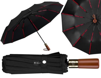 Czarny elegancki duży parasol PETERSON składana teleskopowa automatyczna parasolka unisex pokrowiec pudełko prezentowe filtr UV UPF 50+ - Peterson