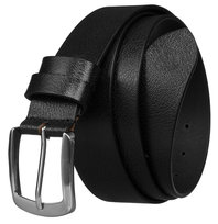Czarny elegancki skórzany pasek męski do spodni szeroki czarny 105 tradycyjna metalowa klamra srebrna PETERSON