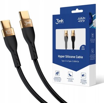 Czarny Kabel silikonowy USB-C to USB-C 2m 100W Black QC 3.0 - 3mk Hyper Silicone Cable  - 3MK