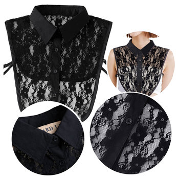 Czarny koronkowy kołnierzyk fałszywa koszula półkoszula - Luvu