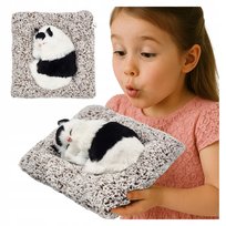 CZARNY KOTEK śpiący na KOCYKU REALISTYCZNY maskotka JAK ŻYWY DŹWIĘK figurka