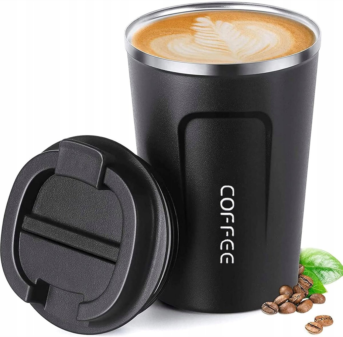 CZARNY KUBEK DO KAWY TERMICZNY NA WYNOS MAŁY TERMOS COFFE TO GO 380ml ...