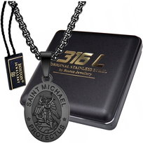 Czarny Medalik ze Świętym Michałem Archaniołem + Łańcuszek Splot Królewski